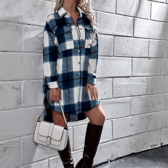 blue mix plaid button down fall coat jacket - Picture 5 of 5